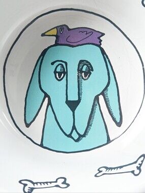 Jester Pup Red Design Ceramic Dog Puppy Food Water 6" X 3" Bowl by Ursula Dodge